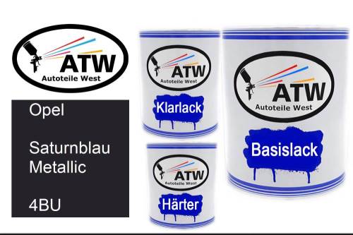 Opel, Saturnblau Metallic, 4BU: 1L Lackdose + 1L Klarlack + 500ml Härter - Set, von ATW Autoteile West.